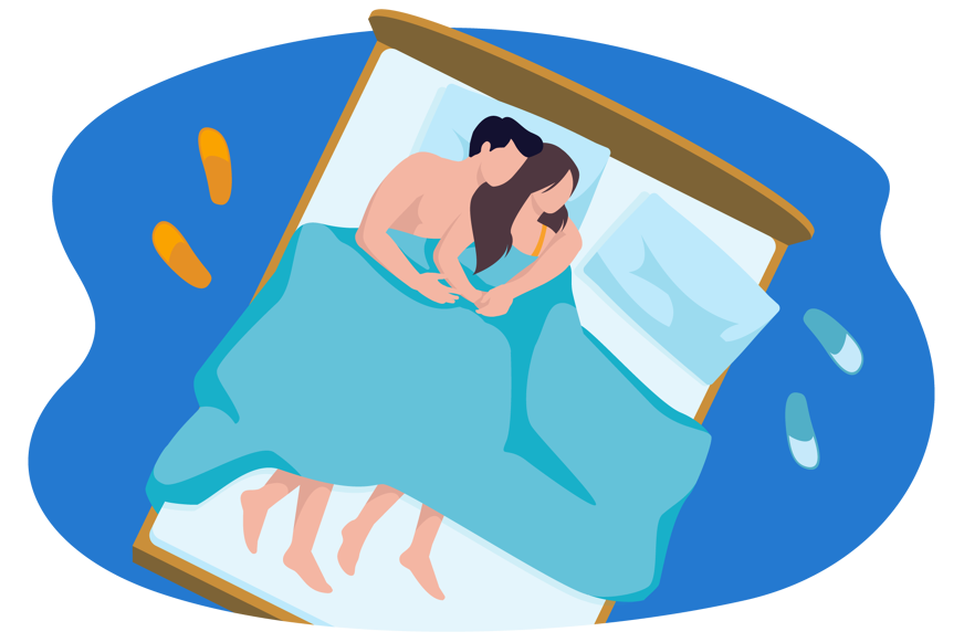 Ilustração de um casal deitado na cama
